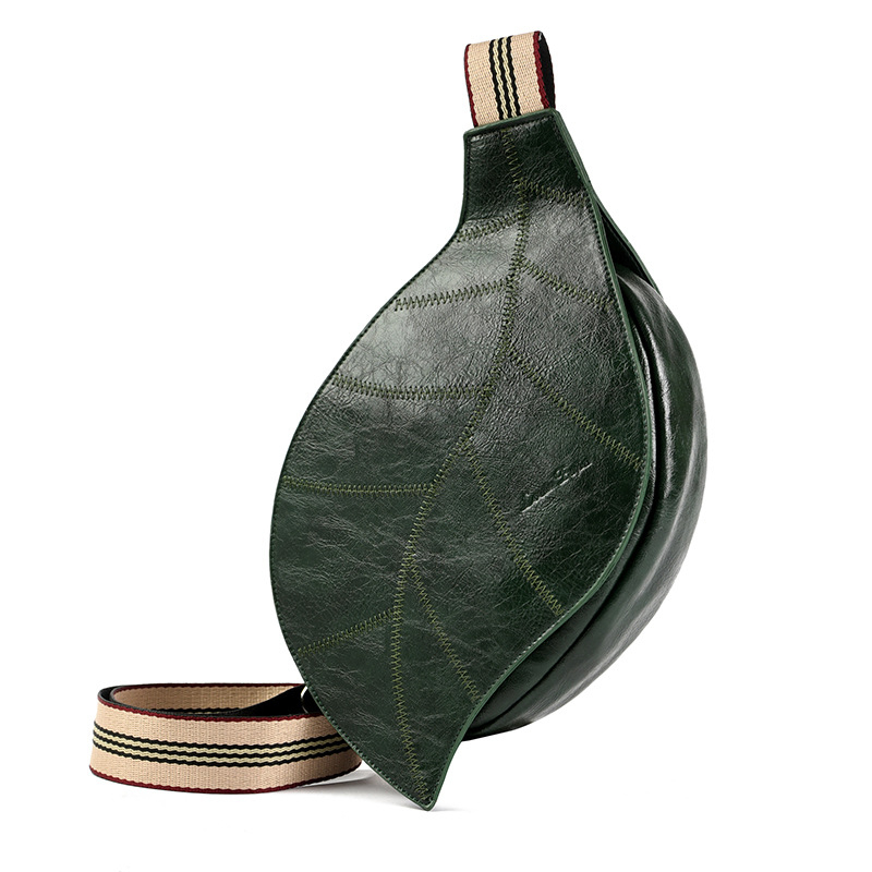 Τσάντα ώμου PU σε σχήμα φύλλου, dumpling στιλ, με φερμουάρ και κρυφή θήκη