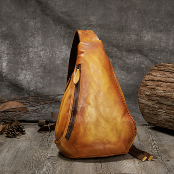 Чанта за гръдния кош от естествена кожа, кожа от първи слой телешка кожа, подплата полиестер-памук, затваряне с цип, вътрешни джобове: джоб с цип и допълнителен джоб, Hengdewei