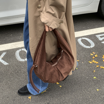 Γυναικεία σουέδ τσάντα Dumpling με φερμουάρ, επένδυση πολυεστέρα, εσωτερική θήκη για κινητό