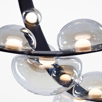 Полилей – модерен стил; двойнопосочно монтирана система с присоска и окачване; LED светлина; стъклен абажур; многоглавов дизайн