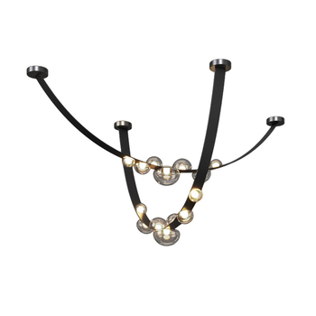 Полилей – модерен стил; двойнопосочно монтирана система с присоска и окачване; LED светлина; стъклен абажур; многоглавов дизайн