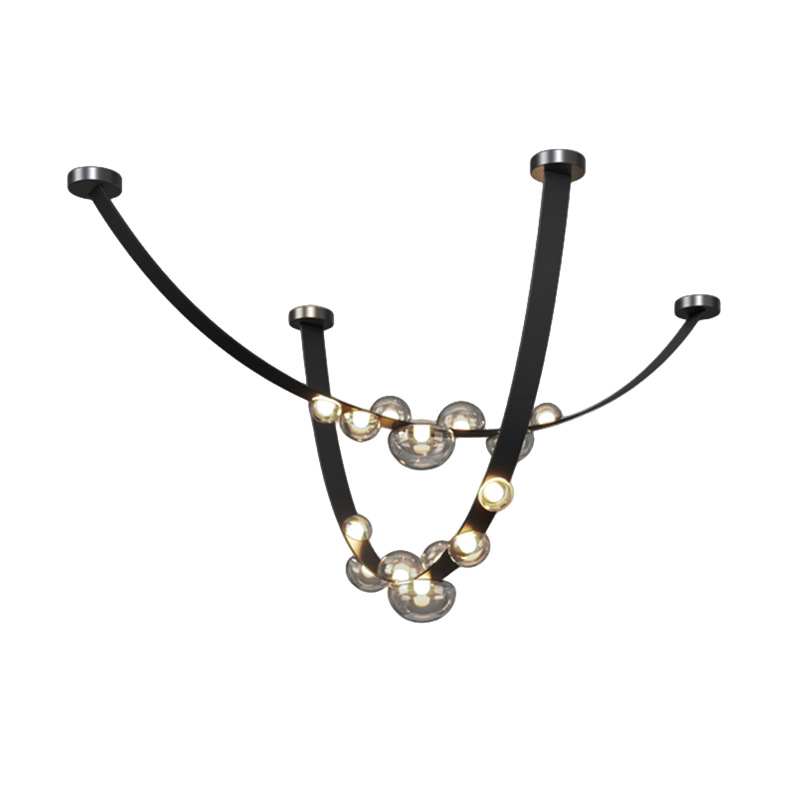 Полилей – модерен стил; двойнопосочно монтирана система с присоска и окачване; LED светлина; стъклен абажур; многоглавов дизайн