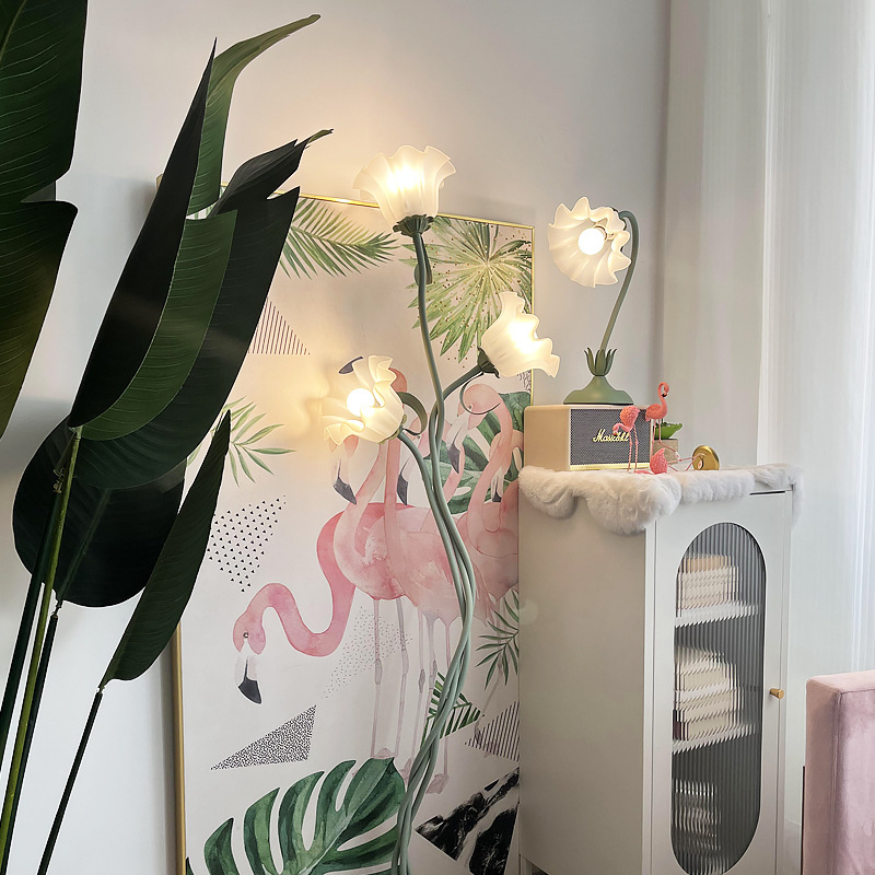 Торшер за под, пасторално винтидж оформление, LED светлина, 220V, акрилен абажур, железен корпус, обхват 5–10 м²