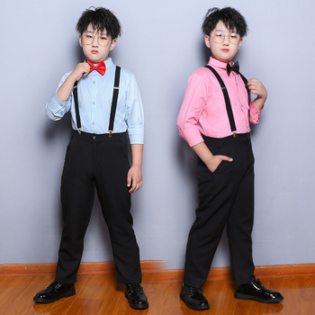 Детска риза за училищен хор, корейски стил, квадратна яка, дълги ръкави, 95% памук, за деца над 8 години (над 140 см)