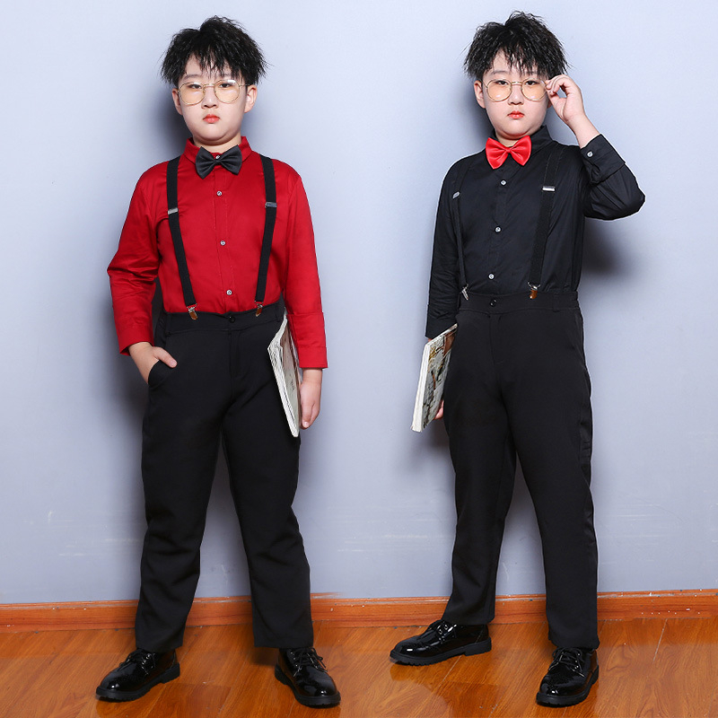 Детска риза за училищен хор, корейски стил, квадратна яка, дълги ръкави, 95% памук, за деца над 8 години (над 140 см)