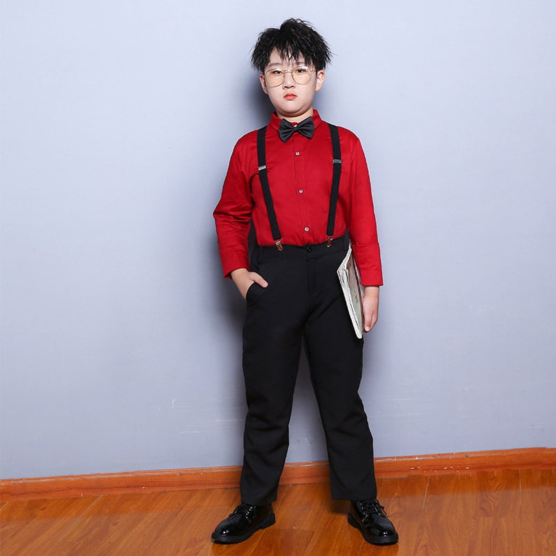 Детска риза за училищен хор, корейски стил, квадратна яка, дълги ръкави, 95% памук, за деца над 8 години (над 140 см)