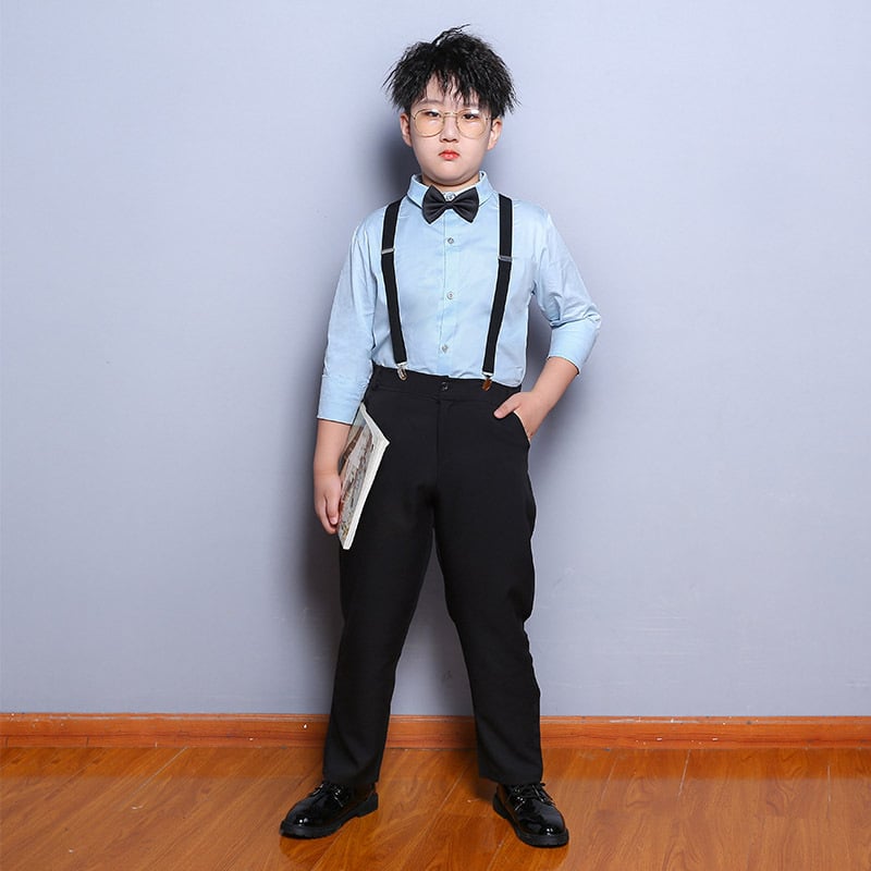 Детска риза за училищен хор, корейски стил, квадратна яка, дълги ръкави, 95% памук, за деца над 8 години (над 140 см)