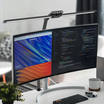 LED настолна лампа с дълъг рамо и щипка, алуминиев рамо, докосващ превключвател, CRI ≥90, пластмасов абажур, захранване от контакт