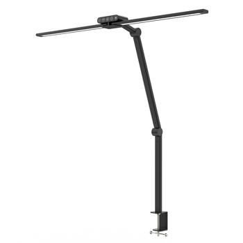 LED настолна лампа с дълъг рамо и щипка, алуминиев рамо, докосващ превключвател, CRI ≥90, пластмасов абажур, захранване от контакт