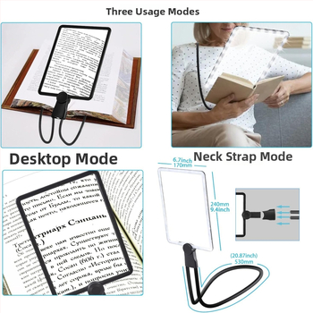 Sonke 8039-5 Įkraunama kvadratinė LED didinamoji lemputė su 50 LED, skirta rankiniam, staliniam arba kaklo pakabinimui – HD skaitymas