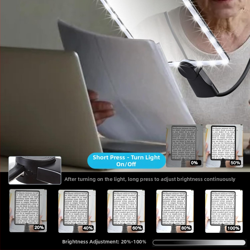 Sonke 8039-5 Nabíjateľná štvorcová lupa s 50 LED pre ručné, stolové alebo nosenie na krku – HD čítanie
