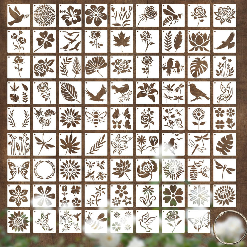 DIY шаблони за изрязване: серия цветя, животни и насекоми, калъпи за рисуване и графити; Материал: PET; Внос: Не; IP разрешение: Не