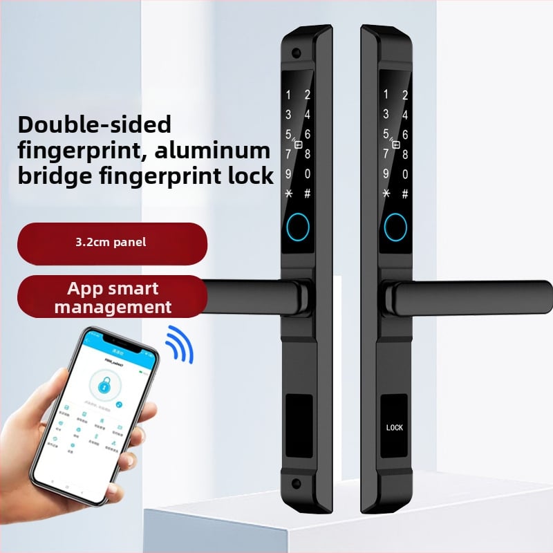 Замък за врати с пръстов отпечатък, модел QDA6, водоустойчив, за врати от алуминиева сплав, капацитет 100 отпечатъка, сканиране <0,5 s, процент фалшив прием 0,0001, диапазон -10°C до 75°C