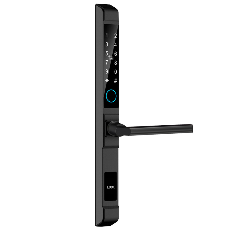 Замък за врати с пръстов отпечатък, модел QDA6, водоустойчив, за врати от алуминиева сплав, капацитет 100 отпечатъка, сканиране <0,5 s, процент фалшив прием 0,0001, диапазон -10°C до 75°C