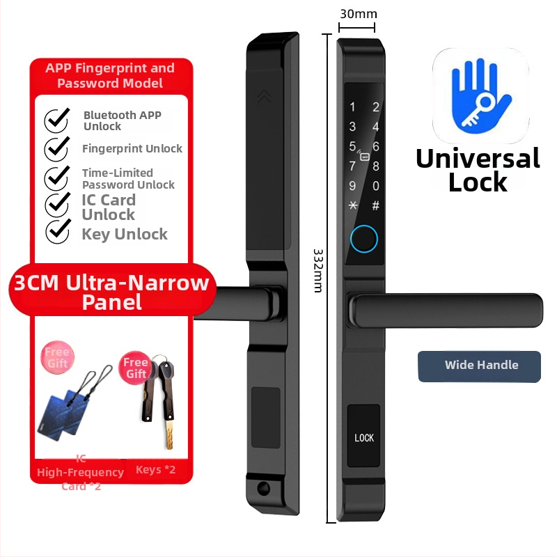 Замък за врати с пръстов отпечатък, модел QDA6, водоустойчив, за врати от алуминиева сплав, капацитет 100 отпечатъка, сканиране <0,5 s, процент фалшив прием 0,0001, диапазон -10°C до 75°C