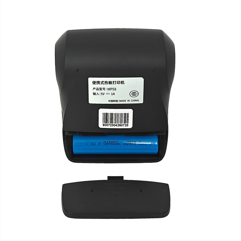 Pārnēsams Bluetooth čeku printeris ar USB, termālā papīra, drukas platums 20–55 mm, akumulators 7,4V 2000mAh