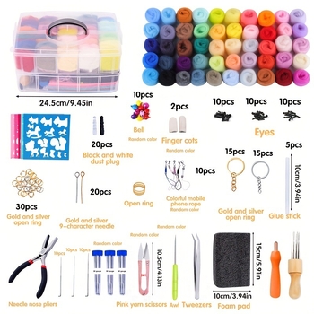 Комплект за филцване от вълна – DIY комплект с инструменти и кутия за съхранение за начинаещи, стил Минималистичен, марка Junji (Марка Junji; Стил Минималистичен; Включва кутия за съхранение; За начинаещи)