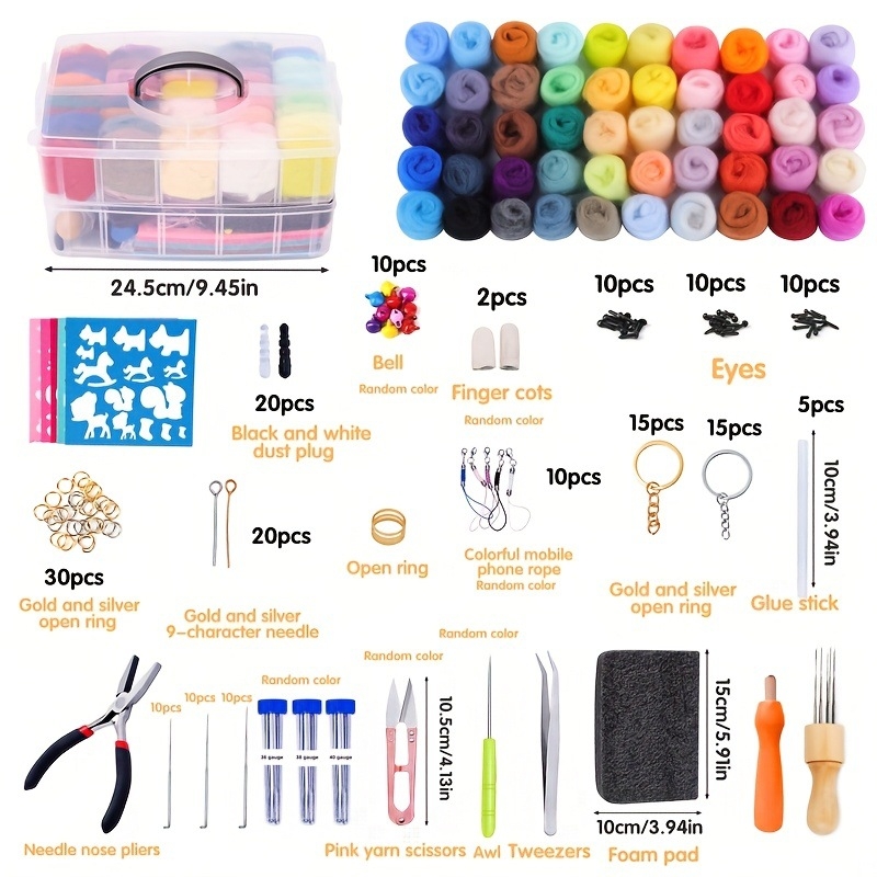 Комплект за филцване от вълна – DIY комплект с инструменти и кутия за съхранение за начинаещи, стил Минималистичен, марка Junji (Марка Junji; Стил Минималистичен; Включва кутия за съхранение; За начинаещи)