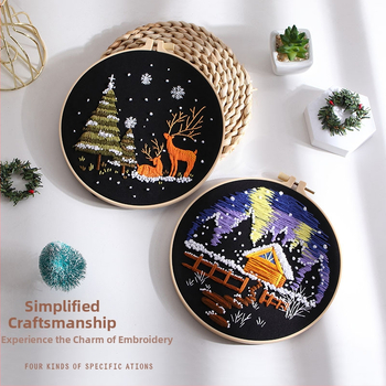 Põhjamaade stiilis ristõmbluskomplekt puuvillase kangaga – maastik lumise mäe ja metsaga