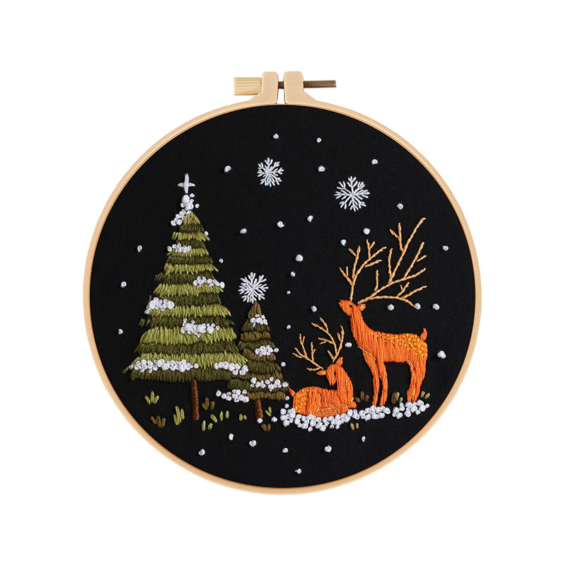 Nordic стил Комплект за бродиране с кръстат бод върху памучна тъкан – пейзаж със заснежена планина и гора