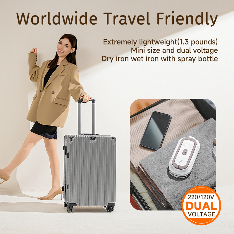 Мини портативен пътуващ парогенератор за дрехи, ръчен, алуминиев резервоар, 110–240V AC, 2-степенна температура, капацитет на резервоара под 0,8 л