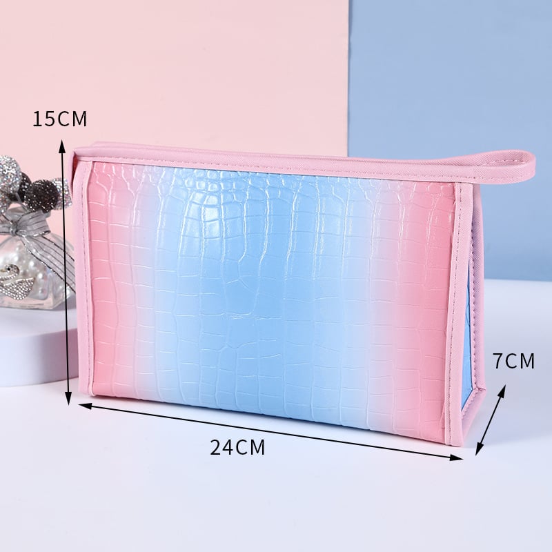 Чанта за грим с крокодилски принт, PU материал, градиентен дизайн, подплата от полиестер, водоустойчива за пътуване