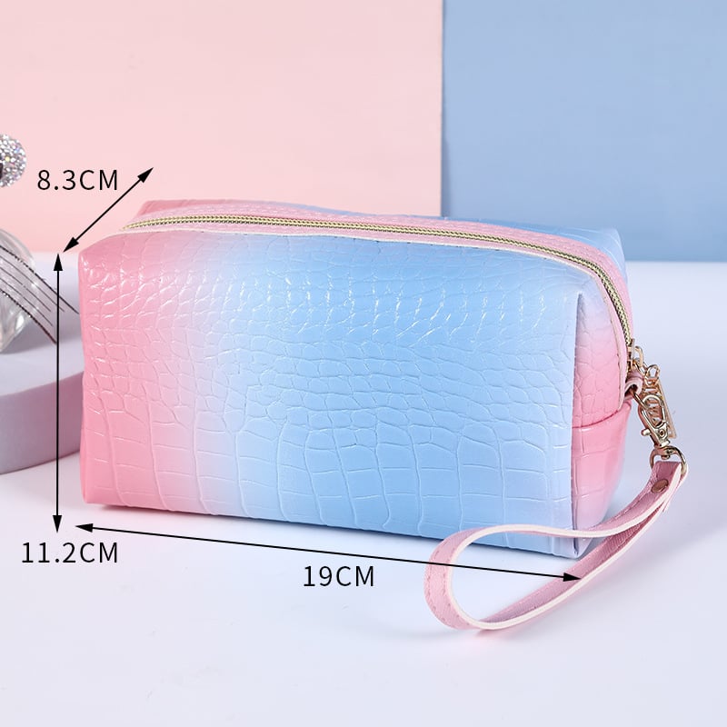 Чанта за грим с крокодилски принт, PU материал, градиентен дизайн, подплата от полиестер, водоустойчива за пътуване