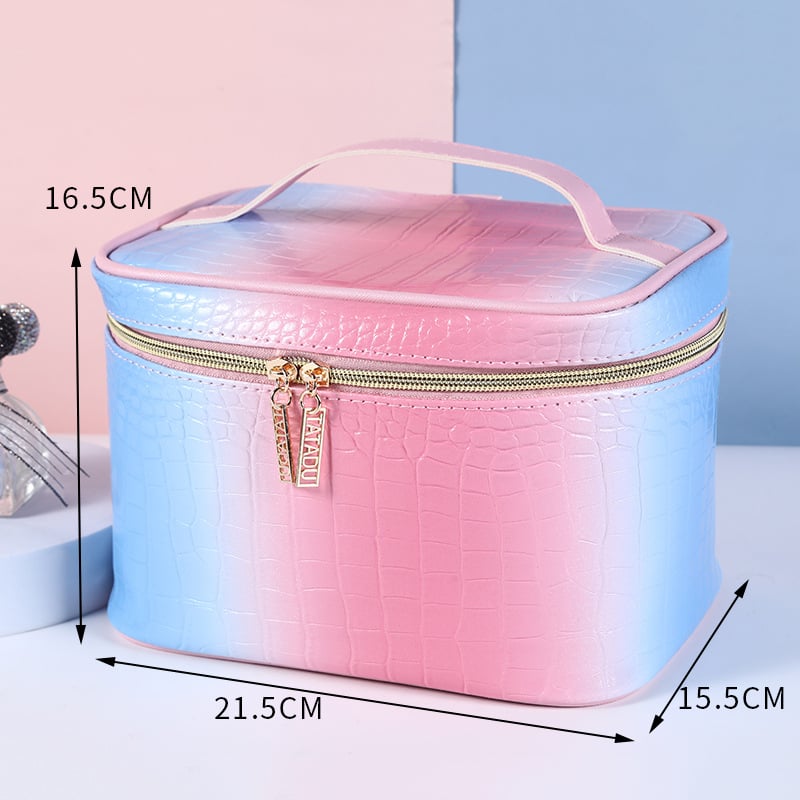 Чанта за грим с крокодилски принт, PU материал, градиентен дизайн, подплата от полиестер, водоустойчива за пътуване