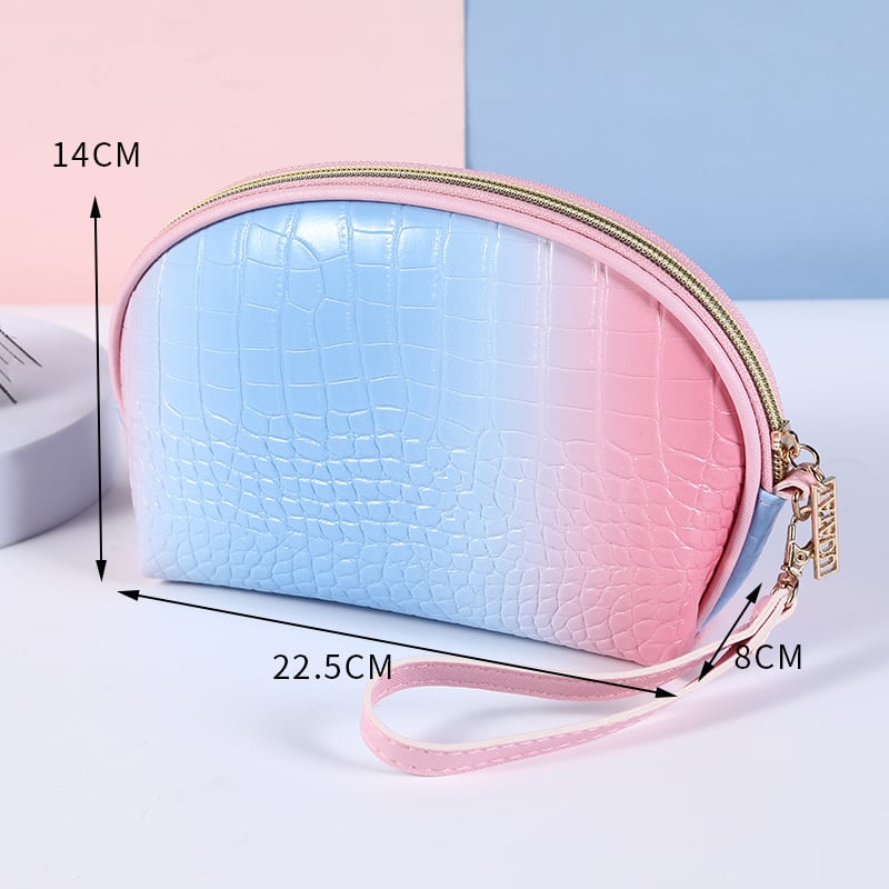 Чанта за грим с крокодилски принт, PU материал, градиентен дизайн, подплата от полиестер, водоустойчива за пътуване