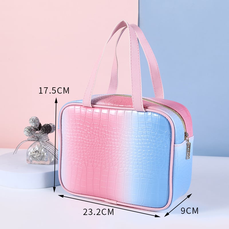 Чанта за грим с крокодилски принт, PU материал, градиентен дизайн, подплата от полиестер, водоустойчива за пътуване