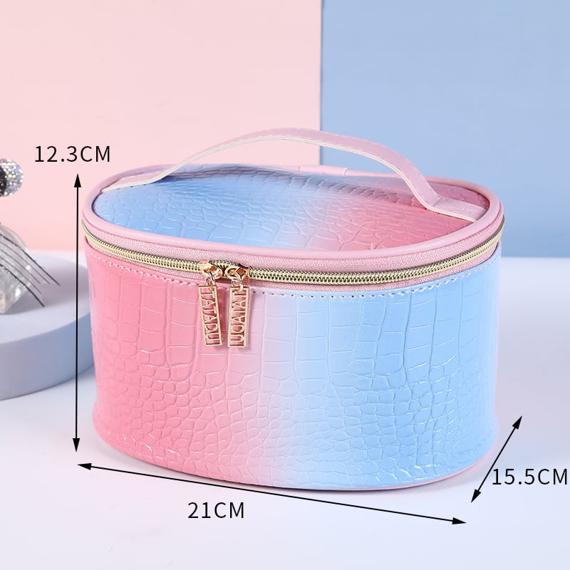 Чанта за грим с крокодилски принт, PU материал, градиентен дизайн, подплата от полиестер, водоустойчива за пътуване