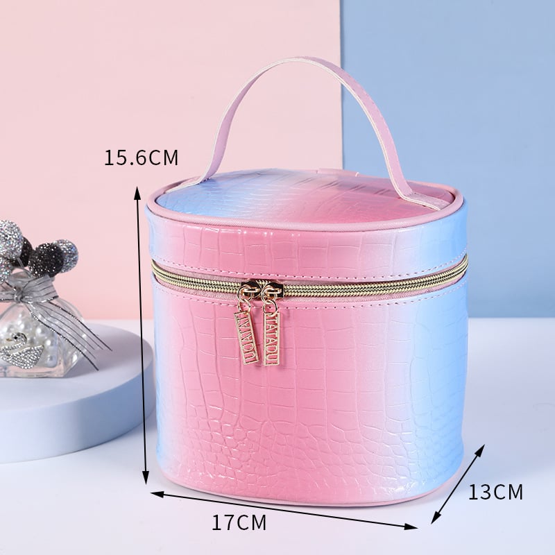 Чанта за грим с крокодилски принт, PU материал, градиентен дизайн, подплата от полиестер, водоустойчива за пътуване
