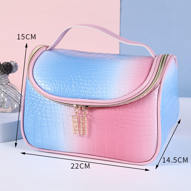 Чанта за грим с крокодилски принт, PU материал, градиентен дизайн, подплата от полиестер, водоустойчива за пътуване