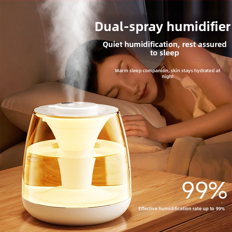 Настолен ароматерапевтичен овлажнител, ултразвуков, резервоар 2.6–4.0 л, покритие 21–30 м², 2 изхода за мъгла, таймер над 8 ч