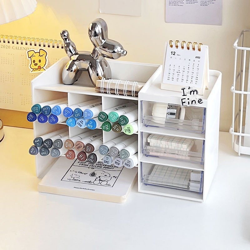 Markerite hoidja karp - kolmnurkse kujuga plastist lauaorganisaator suure mahutavusega, mitte kohandatav, ilma IP-litsentsita