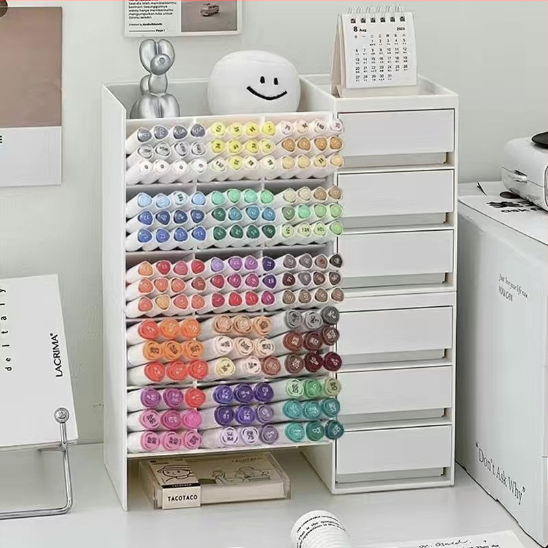 Markerite hoidja karp - kolmnurkse kujuga plastist lauaorganisaator suure mahutavusega, mitte kohandatav, ilma IP-litsentsita