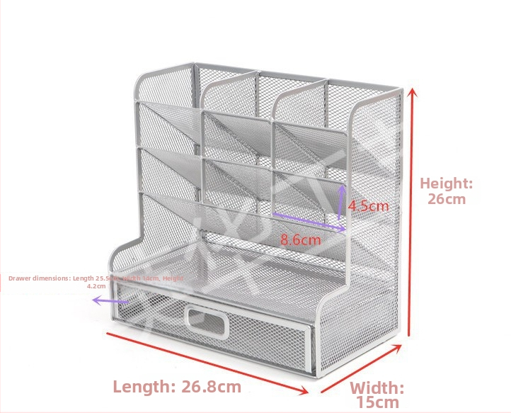Metallist võrgustikuga mitmeotstarbeline kontori pliiatsihoidik, mudel 1235