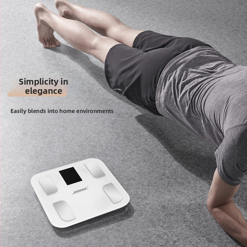 Везна за телесен състав с Bluetooth и автоматично сензорно управление; измерване на телесни мазнини и влажност; G-тип високопрецизен сензор; диапазон 5–180 кг; USB зареждане.