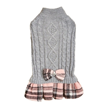 Комплект от две части: британски стил, акрилна плетена жилетка с панделка и каре пола за кучета и котки