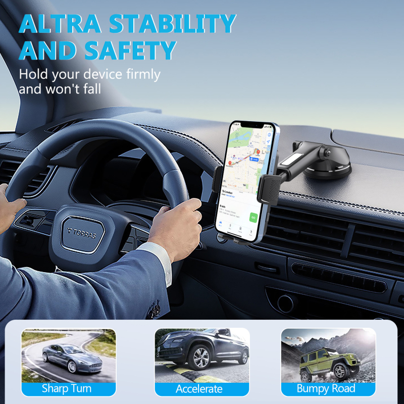 Държач за телефон за автомобил с вакуумно закрепване и телескопично рамо, за табло и централна конзола, универсален за навигация