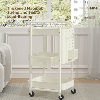 Подов стелаж за кухня и дом - многоетажна етажерка за съхранение с перфорирана плоча и окачваща кошница; материал: карбонова стомана; версия: перфорирана плоча; стил: модерен минимализъм; персонализирано според чертежи.