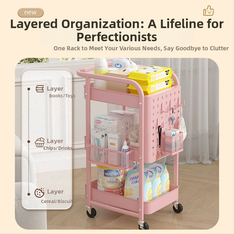 Подов стелаж за кухня и дом - многоетажна етажерка за съхранение с перфорирана плоча и окачваща кошница; материал: карбонова стомана; версия: перфорирана плоча; стил: модерен минимализъм; персонализирано според чертежи.