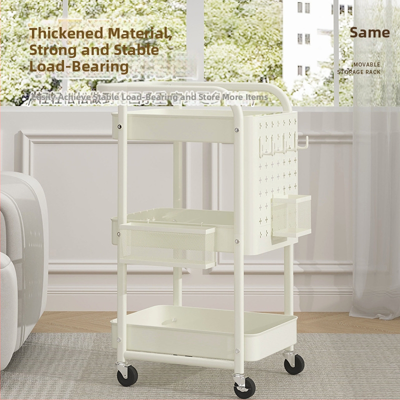 Подов стелаж за кухня и дом - многоетажна етажерка за съхранение с перфорирана плоча и окачваща кошница; материал: карбонова стомана; версия: перфорирана плоча; стил: модерен минимализъм; персонализирано според чертежи.