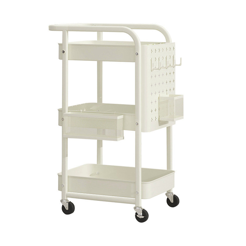 Подов стелаж за кухня и дом - многоетажна етажерка за съхранение с перфорирана плоча и окачваща кошница; материал: карбонова стомана; версия: перфорирана плоча; стил: модерен минимализъм; персонализирано според чертежи.