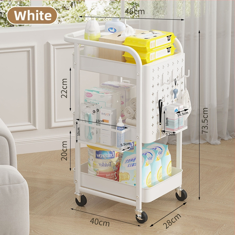 Подов стелаж за кухня и дом - многоетажна етажерка за съхранение с перфорирана плоча и окачваща кошница; материал: карбонова стомана; версия: перфорирана плоча; стил: модерен минимализъм; персонализирано според чертежи.