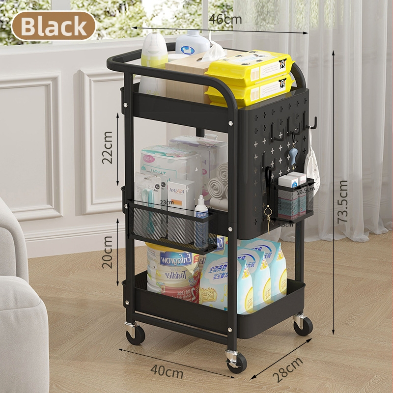 Подов стелаж за кухня и дом - многоетажна етажерка за съхранение с перфорирана плоча и окачваща кошница; материал: карбонова стомана; версия: перфорирана плоча; стил: модерен минимализъм; персонализирано според чертежи.