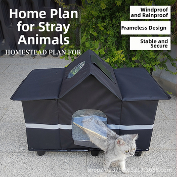 Väljas kasside varjupaik su suletud disainiga, veekindel ja talveks soe, nelja aastaaja varjupaik; materjalid: Oxford kangas ja PE õõnesplaat