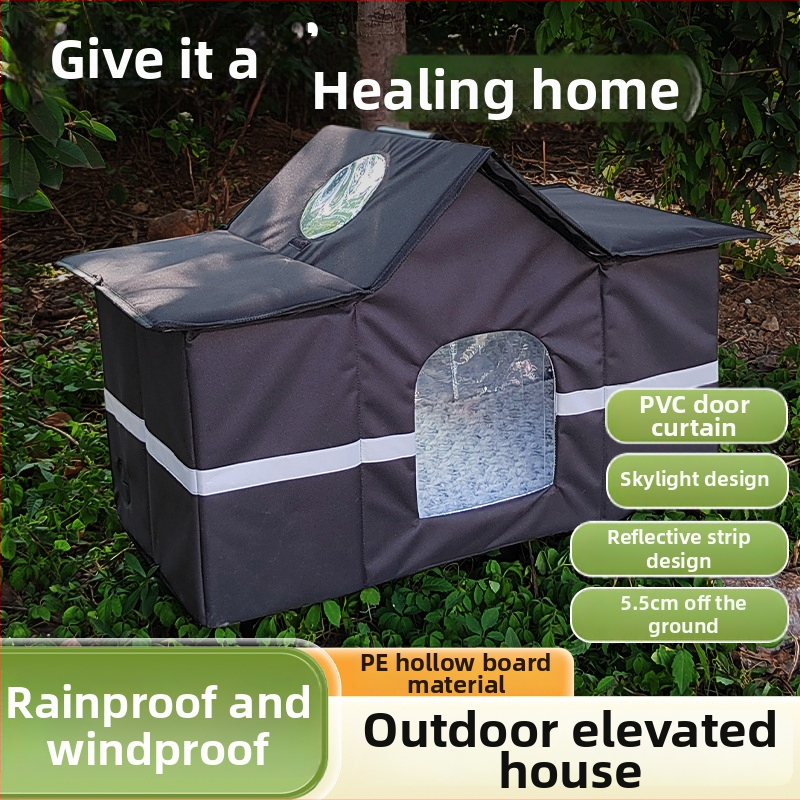 Väljas kasside varjupaik su suletud disainiga, veekindel ja talveks soe, nelja aastaaja varjupaik; materjalid: Oxford kangas ja PE õõnesplaat