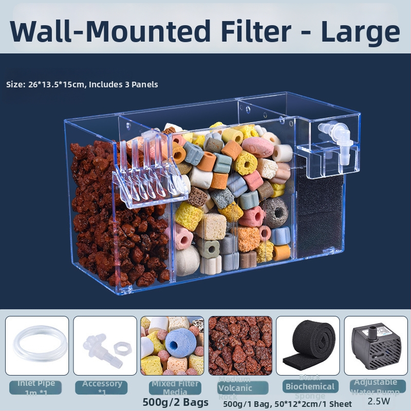 Seinaga akvaariumifilter, kolm ühes filtratsioonisüsteem, hapnikustamine ja kasulike bakterite tugi, vaikne töö, kaal 1 kg
