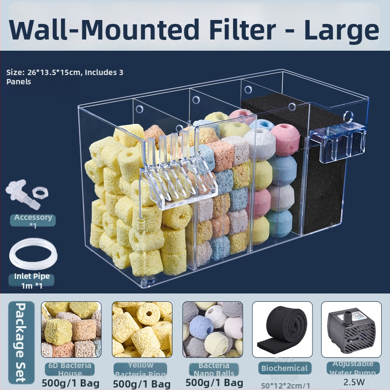 Seinaga akvaariumifilter, kolm ühes filtratsioonisüsteem, hapnikustamine ja kasulike bakterite tugi, vaikne töö, kaal 1 kg